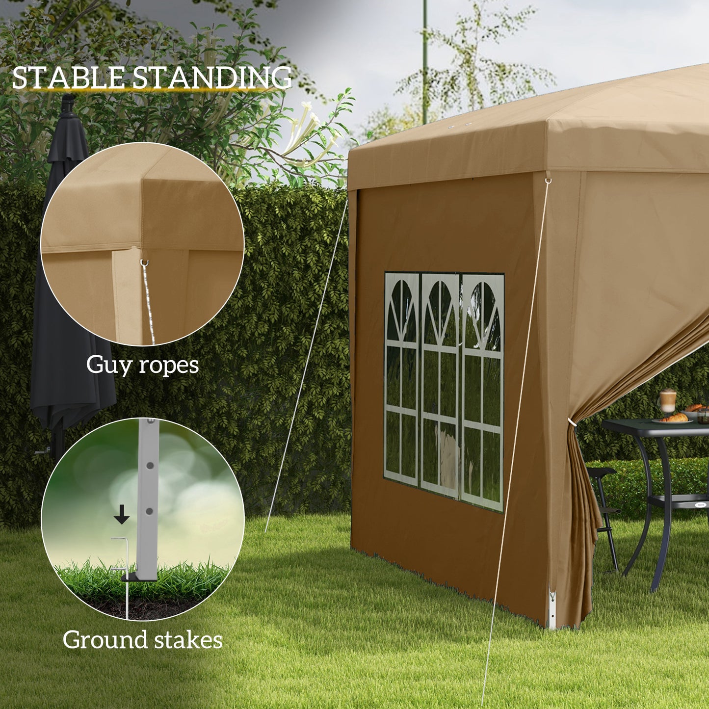 3x3(m) Pop-Up Gazebo, with Curtain Walls and Windows, Khaki