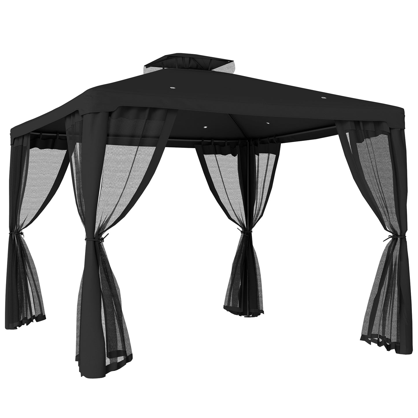 3 x 3 m Metal Gazebo, Garden Pavillion, Double Roof Outdoor Canopy Shelter with Mesh Sidewalls, Black