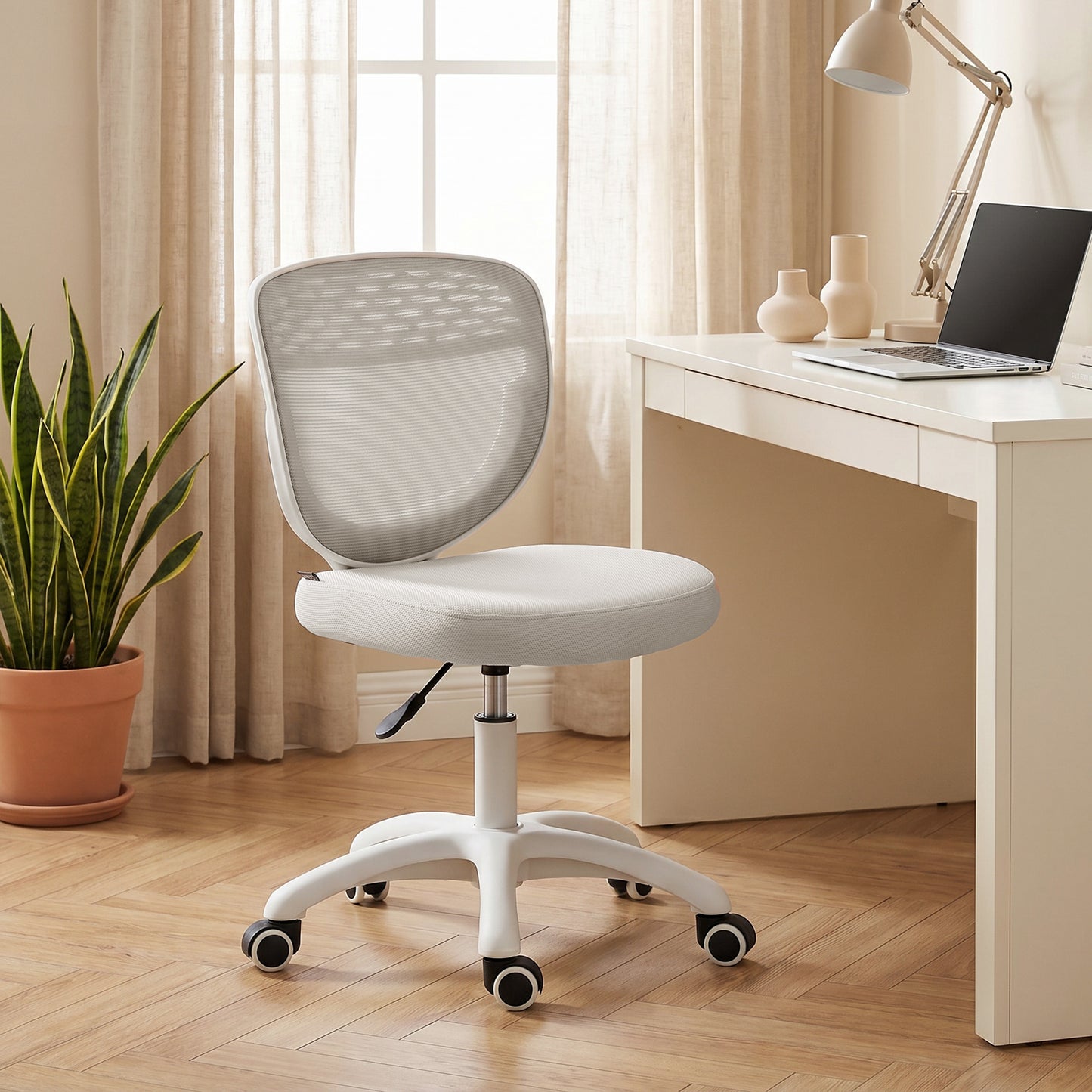 Office Chair, Armless Computer Desk Chair with Breathable Mesh, Adjustable Height, Swivel Wheels, Grey