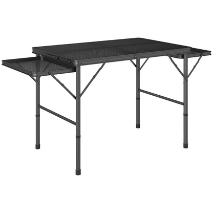 Folding Grill Table, 4.5ft Portable Camping Table with 2 Wing Panels, Height Adjustable Metal Picnic Table for Camping