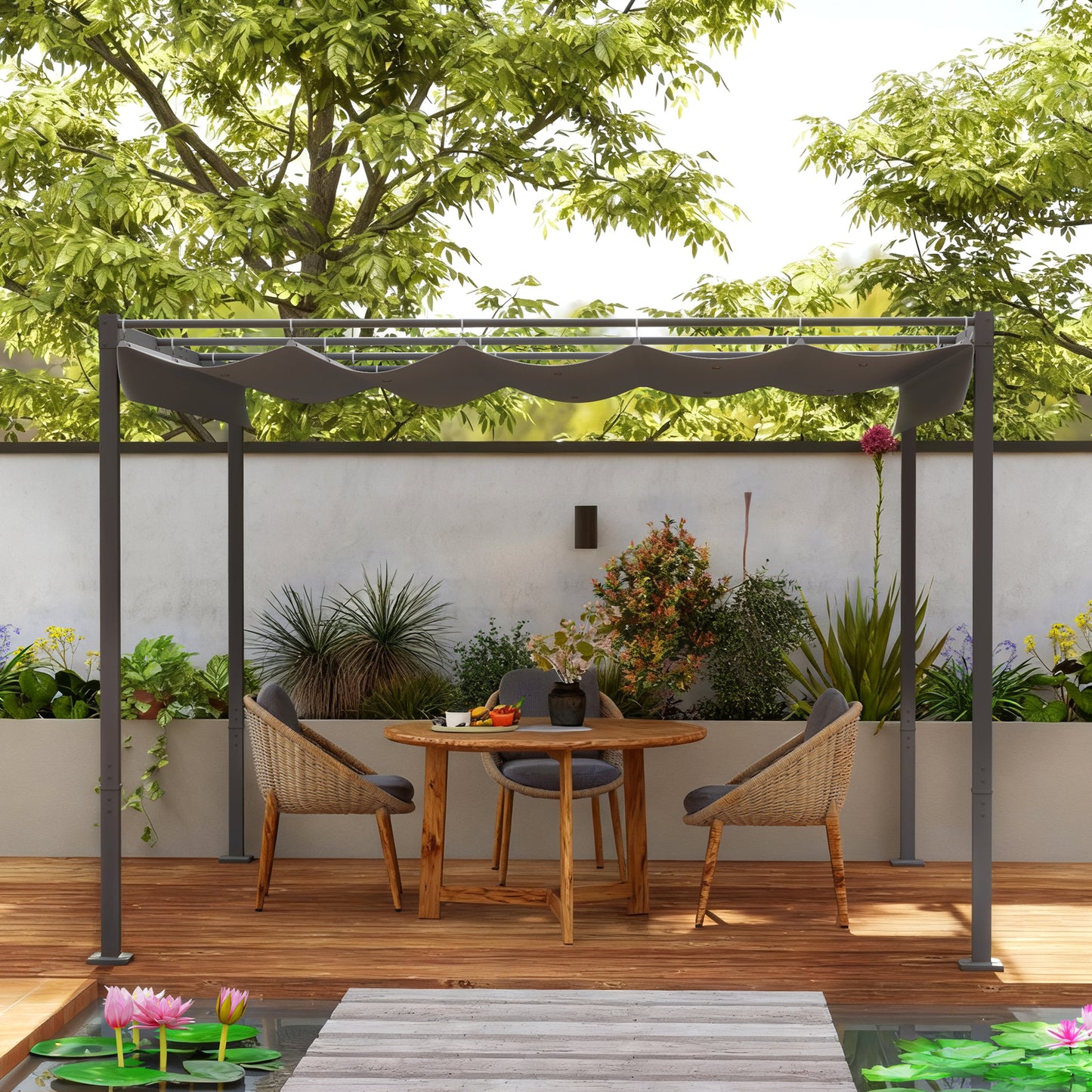 3 x 3m Retractable Roof Metal Pergola - Grey