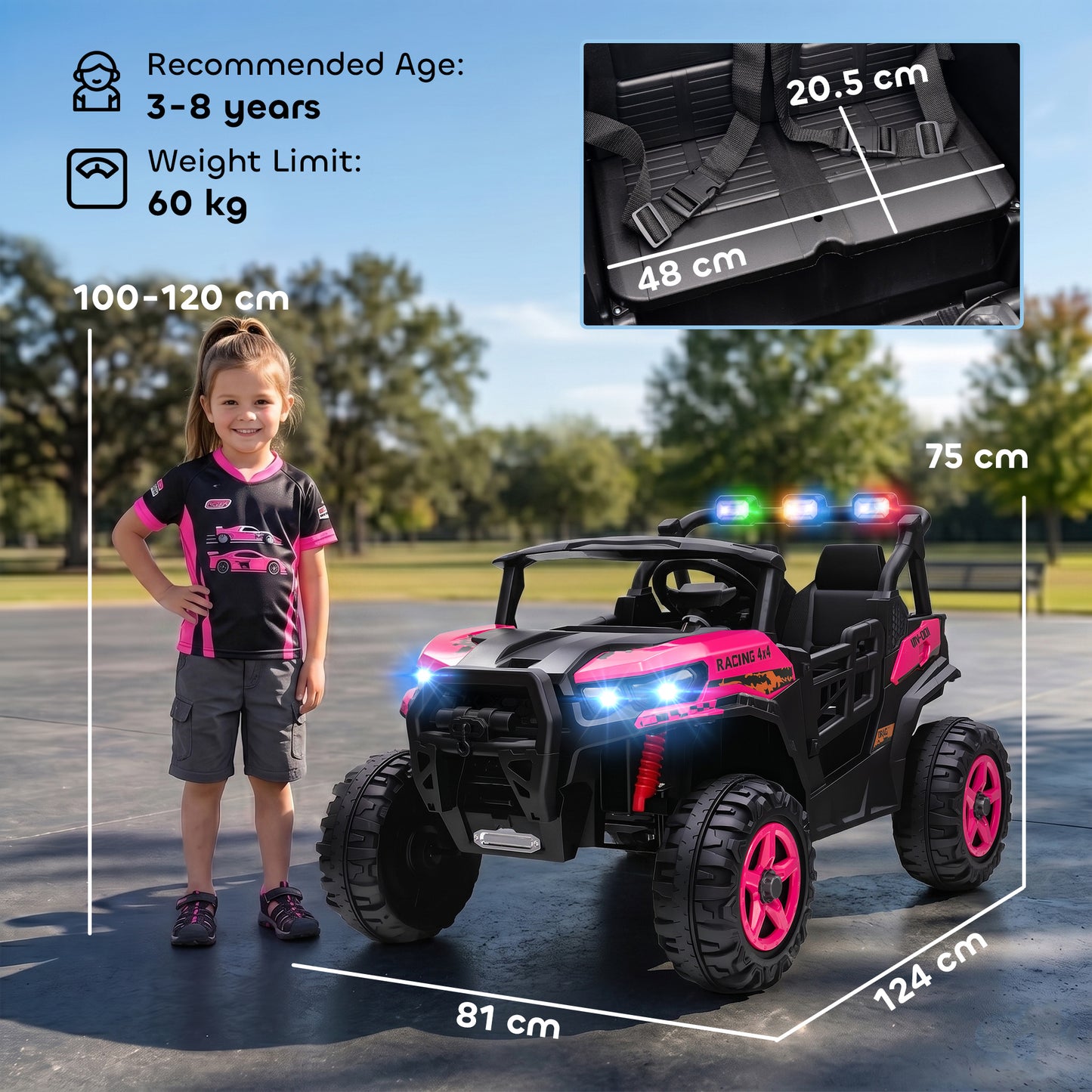 24V Electric Ride on Car, 2-Seater Electric Car for Kids with Remote, Bluetooth, Soft Start, Suspension Spring, Pink