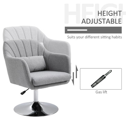 Swivel Accent Chair, Linen Fabric Tub Vanity Chair, Modern Armchair with Adjustable Height and Lumbar Support for Living Room