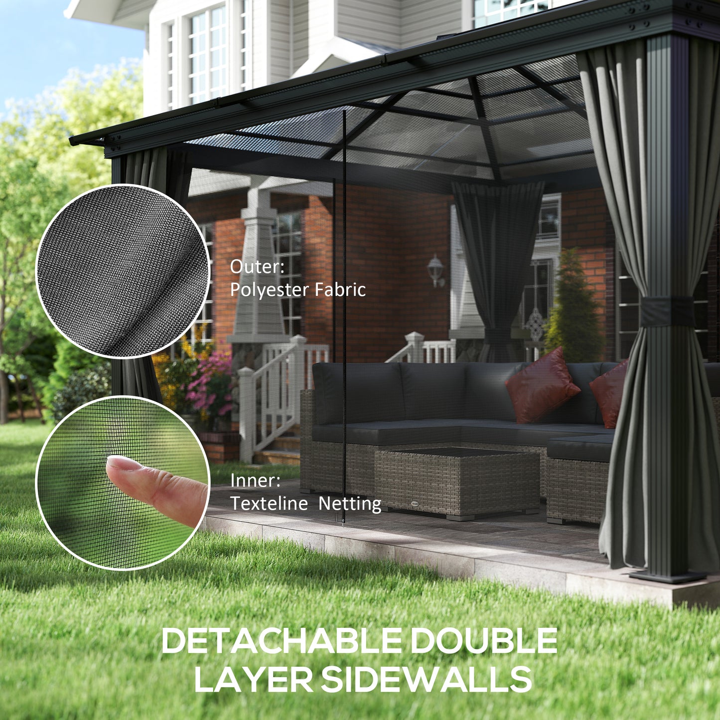 3.6 x 4m Hardtop Gazebo Canopy with Polycarbonate Roof, Aluminium Frame, Permanent Gazebo, Dark Grey