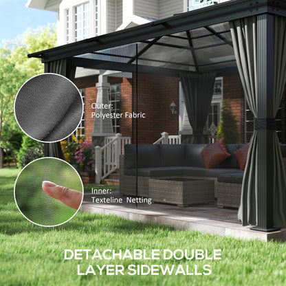 3.6 x 4m Hardtop Gazebo Canopy with Polycarbonate Roof, Aluminium Frame, Permanent Gazebo, Dark Grey