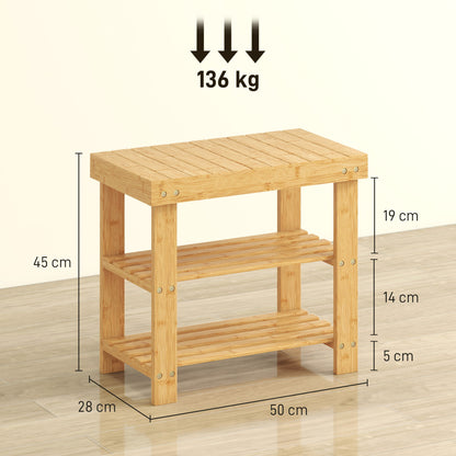 Two Shelf Bamboo Shoe Storage Bench - Natural Finish