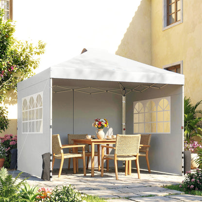 Pop Up Gazebo Waterproof Height Adjustable Canopy with 3 Sidewalls Wheeled Bag for Parties 3 x 3 m White
