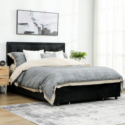 King Size Ottoman Bed Frame, with Front Drawer - Black