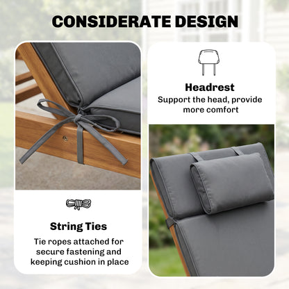 Garden Sun Lounger Cushion Replacement Soft Sunbed Reclining Chair Relaxer Pad with Pillow, Cushion ONLY - Grey