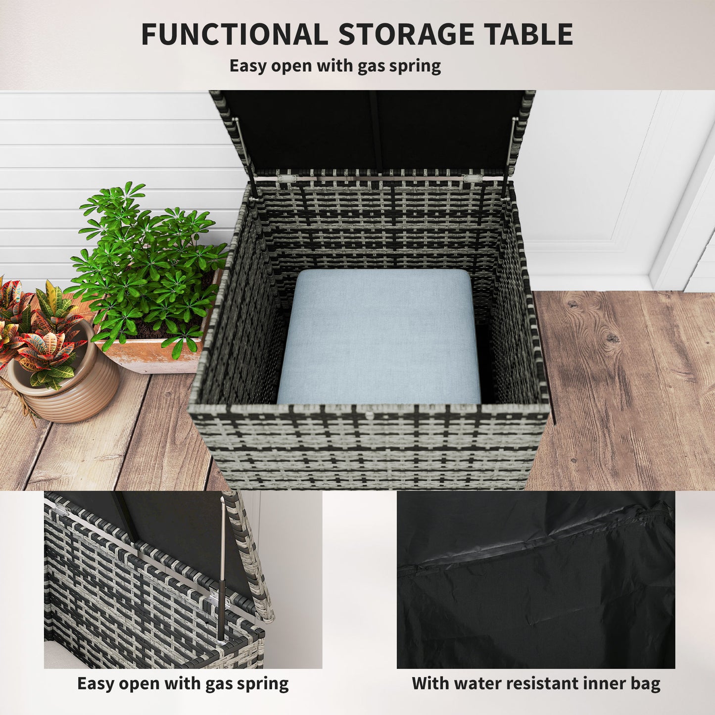 6 Pieces Rattan Garden Furniture Set, 7 Seater Wicker Outdoor Furniture Set with Storage Tea Table & Side Table