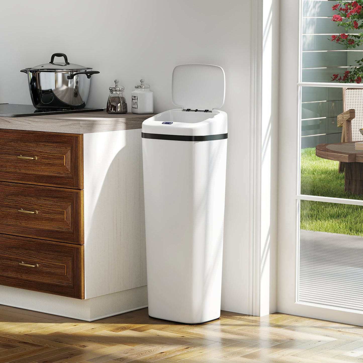 50L Stainless Steel Sensor Bin - White