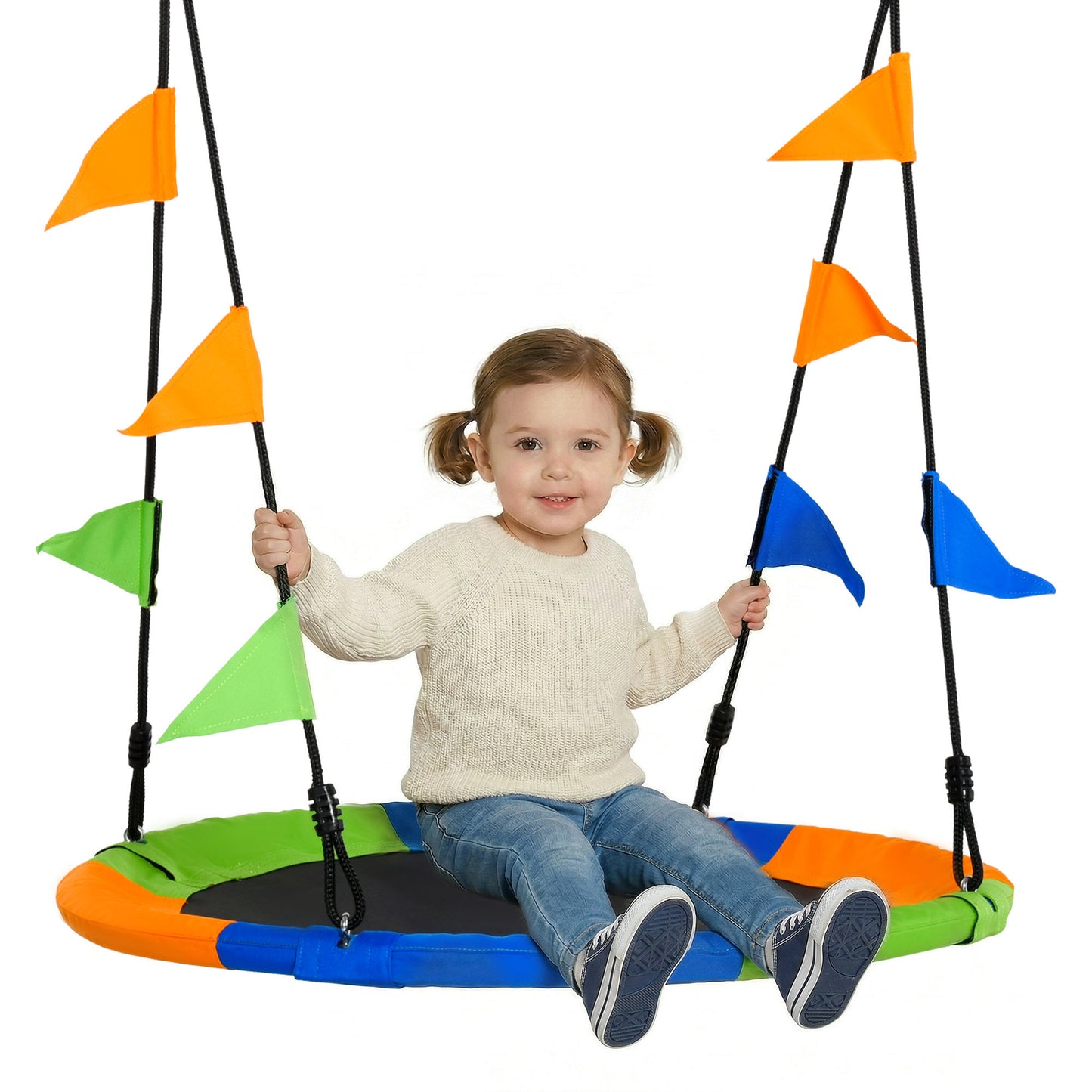 Kid Nest Swing Seat Saucer Tree Swing 40 Inch/100cm Adjustable Rope Outdoor Indoor for Kids Over 3 Years Old Multi-Colour