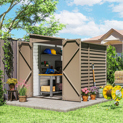 5 x 9ft Galvanised Metal Garden Shed with Foundation Kit, Outdoor Lean-to Shed, Tool Storage House for Garden, Brown