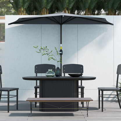 3(m) Half Parasol, Semi Round Umbrella with Metal Frame, Crank Handle for Balcony, Garden, Dark Grey