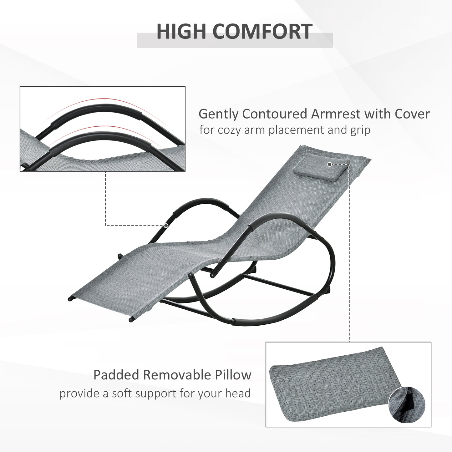 Zero Gravity Rocking Lounge Chair Rattan Effect Patio Rocking Chair w/ Removable Pillow Recliner Seat Breathable Texteline