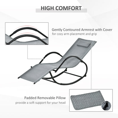 Zero Gravity Rocking Lounge Chair Rattan Effect Patio Rocking Chair w/ Removable Pillow Recliner Seat Breathable Texteline