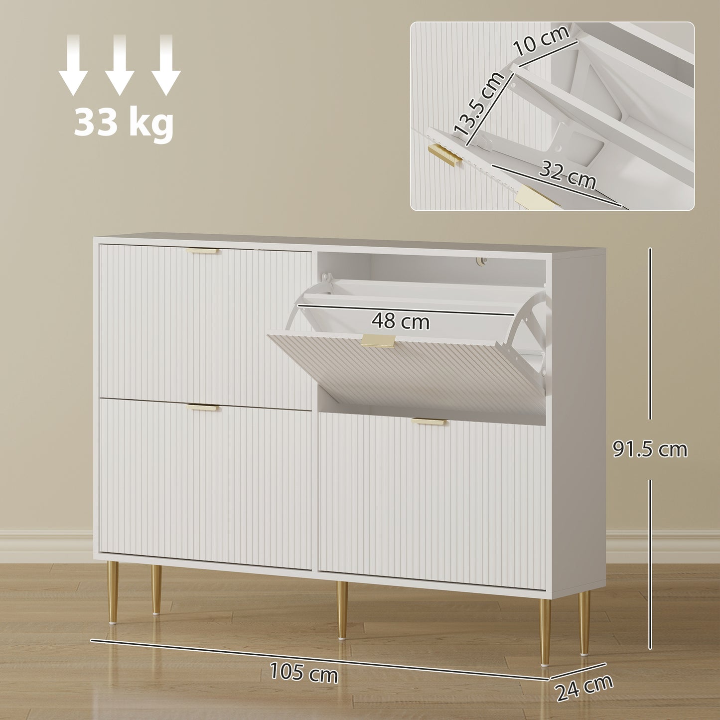 Elegant Four-Drawer Shoe Cabinet - White