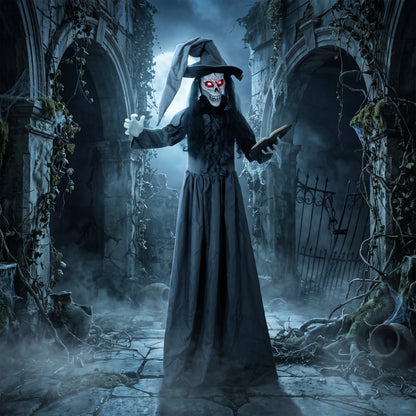 180cm Life Size Animated Witch Halloween Decorations Outdoor Indoor, Scary Halloween Animatronics Decor