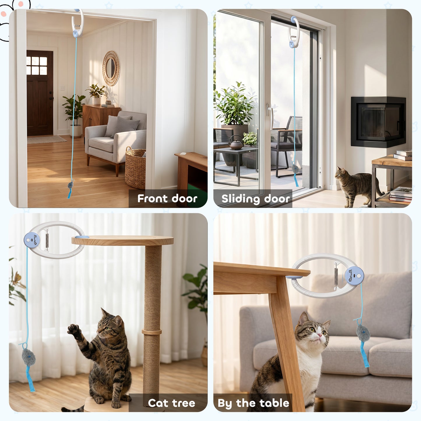 Interactive Cat Toys for Indoor Kittens & Adult USB Rechargeable Door Hanging Bouncing Mouse Teaser