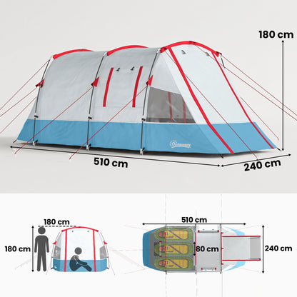 3 Person Tunnel Tent, Large Camping Tent with Bedroom, Living Room, Sewn-in Floor, 3 Doors, Carry Bag, 2000mm for Fishing