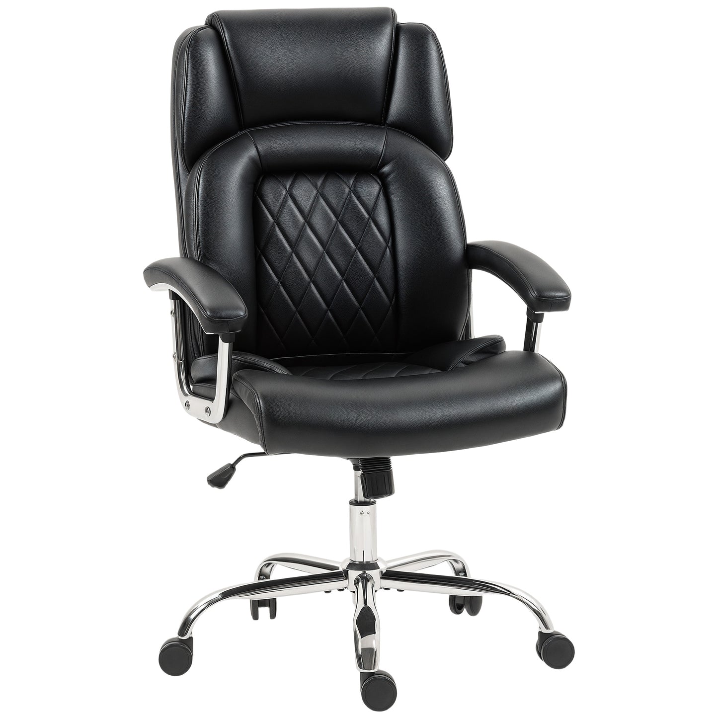 Big and Tall Office Chair 180kg with Spring Cushion, PU Leather - Black