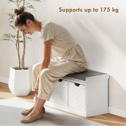 3-Drawer Padded Shoe Bench with Breathable & Washable Linen-look Cover, White