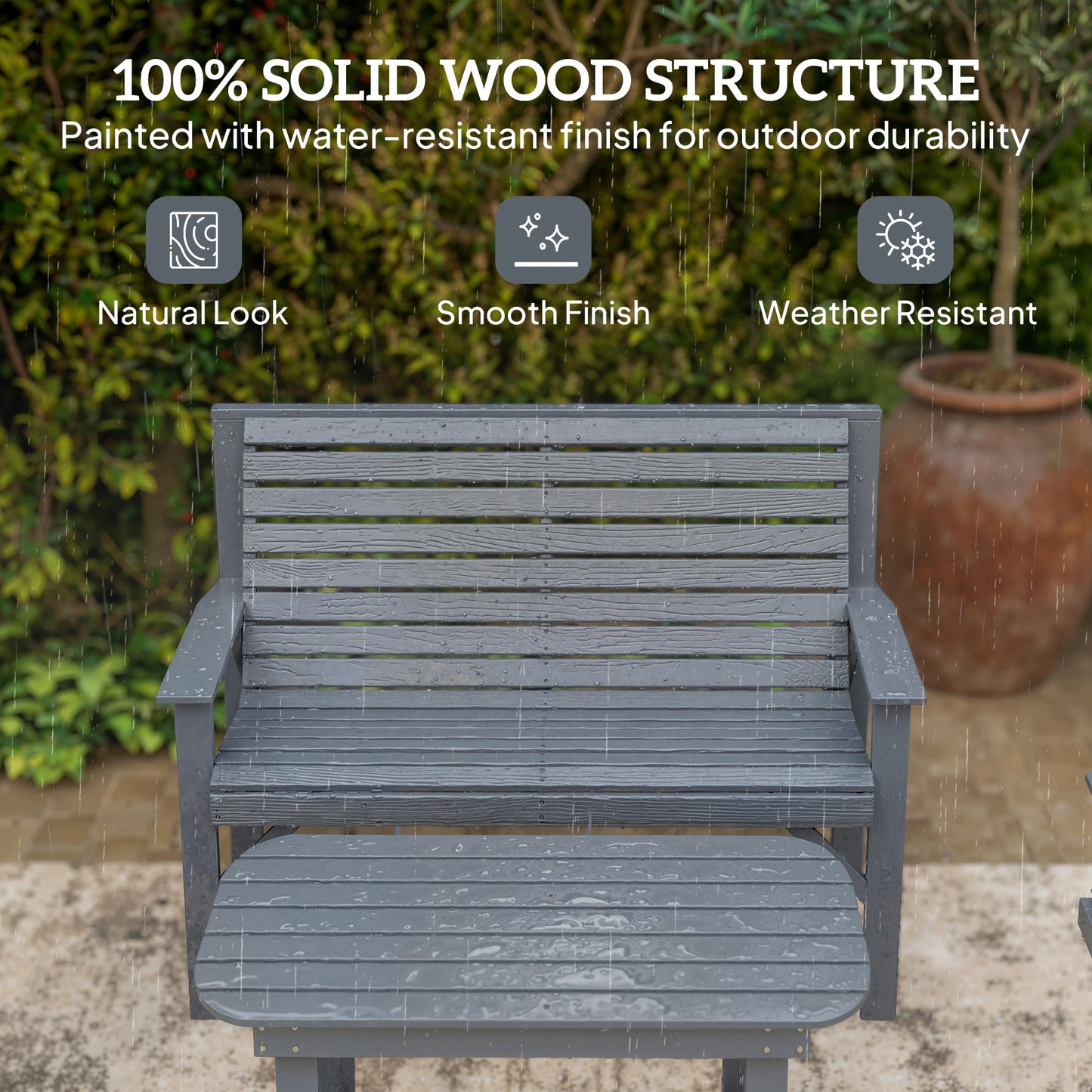 4 Piece Wooden Garden Furniture Set, Outdoor Garden Sofa Set with 2 Armchairs, Loveseat and Coffee Table, Grey