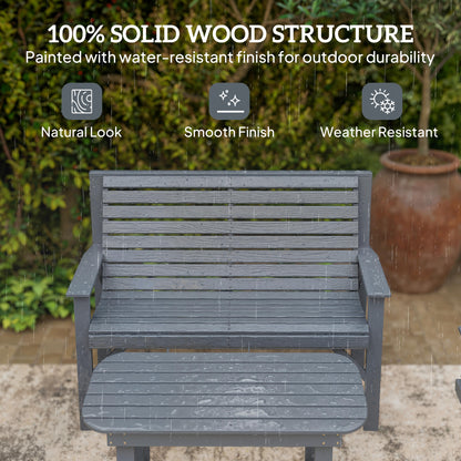 4 Piece Wooden Garden Furniture Set, Outdoor Garden Sofa Set with 2 Armchairs, Loveseat and Coffee Table, Grey
