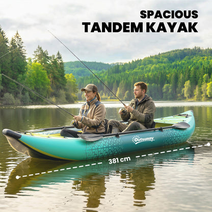 12.5' Inflatable Kayak Set, 2-person Sit on Canoe with Aluminium Oars, Blue and Yellow