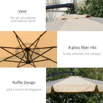 2.7m Cantilever Parasol Banana Sun Umbrella with Crank Handle and Cross Base for Outdoor Hanging Sun Shade Light Brown