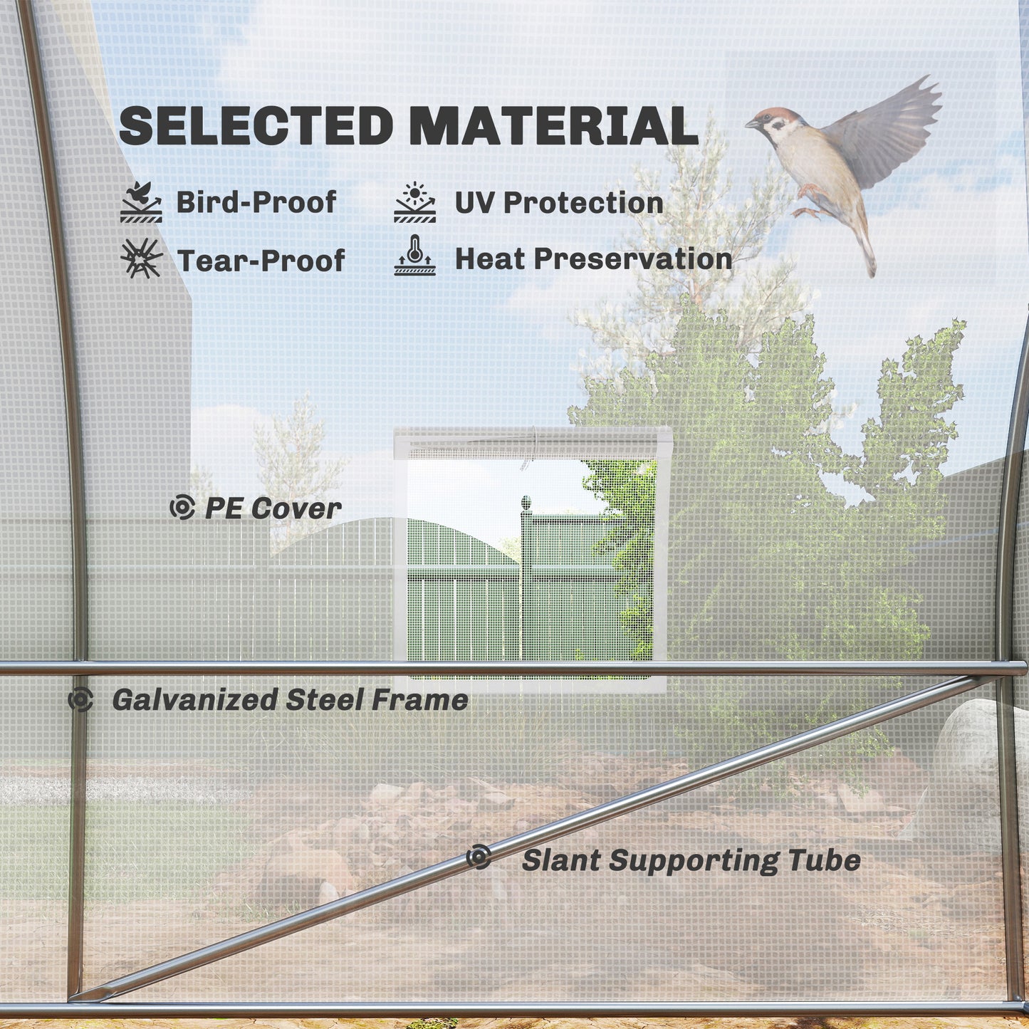 Poly Tunnel for Garden, Walk-in Polytunnel with Door and Roll Up Windows, 6 x 3 x 2 m, White