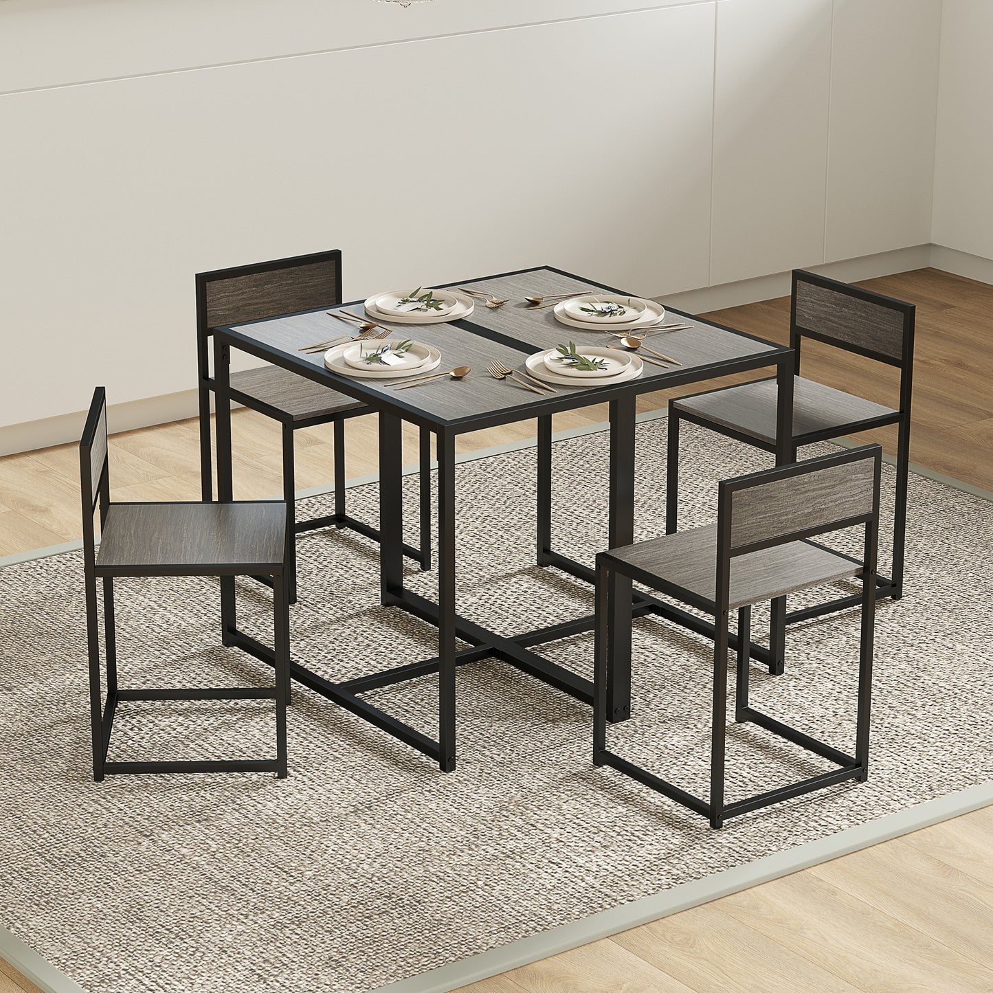 Dining Table and Chairs Set 2, Dining Room Sets, Rectangular Space Saving Table and 2 Chairs for Compact Kitchens