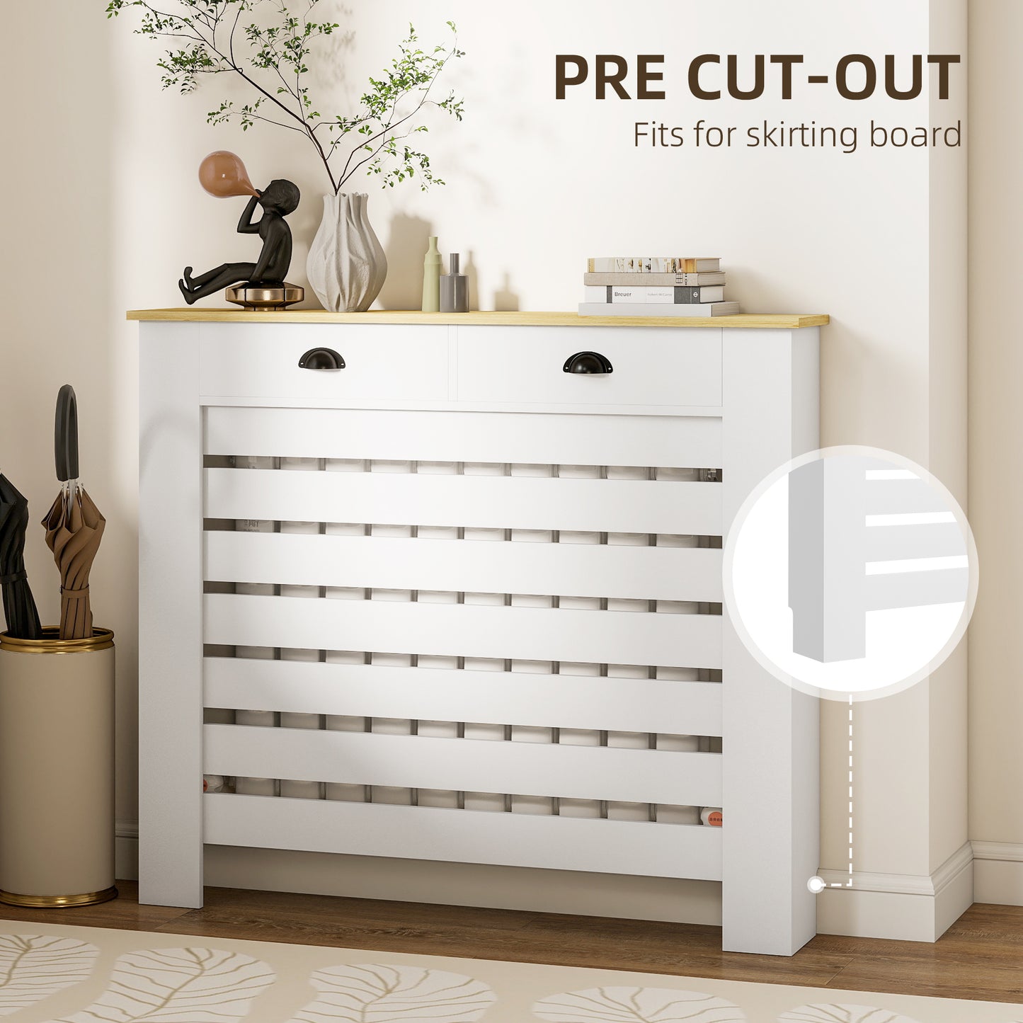 95.5H x 111Wcm Radiator Cover, with Drawer - White