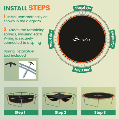 Replacement Trampoline Mat with Spring Pull Tool, 72 V-Hooks, for 12ft Trampoline using 14cm Springs, Orange