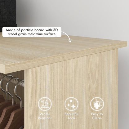 Open Wardrobe Double Mobile Storage Shelves Organizer W/6 Wheels-Natural