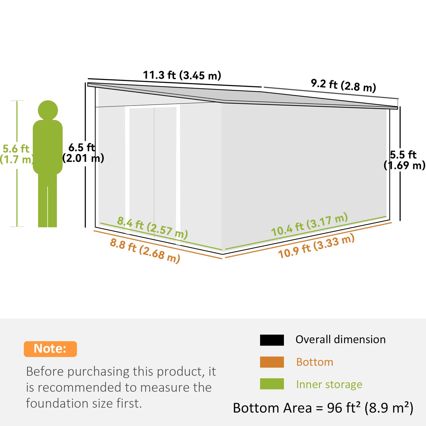 Garden Metal Storage Shed Outdoor Metal Tool House with Double Sliding Doors and 2 Air Vents, 11.3x9.2ft, Green