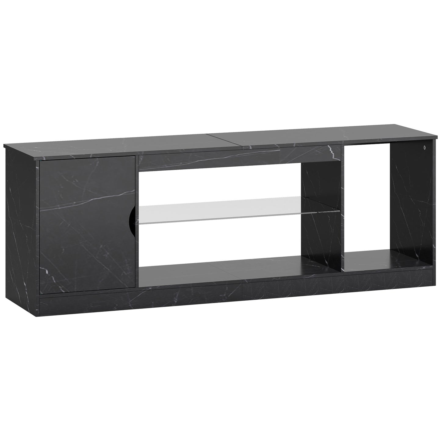 TV Stand Cabinet, Marble Effect TV Unit for up to 55" TVs with Glass Shelf and Storage Cabinet