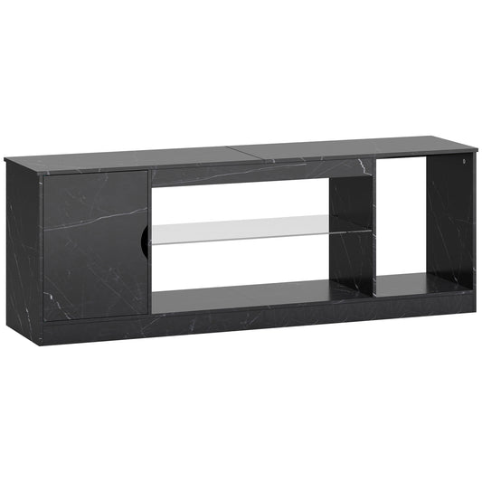 TV Stand Cabinet, Marble Effect TV Unit for up to 55" TVs with Glass Shelf and Storage Cabinet