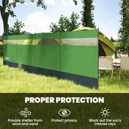 Camping Windbreaker with Clear Windows, Carry Bag and Steel Poles, for Beach Caravan Campervan, 725 x 140cm, Army Green