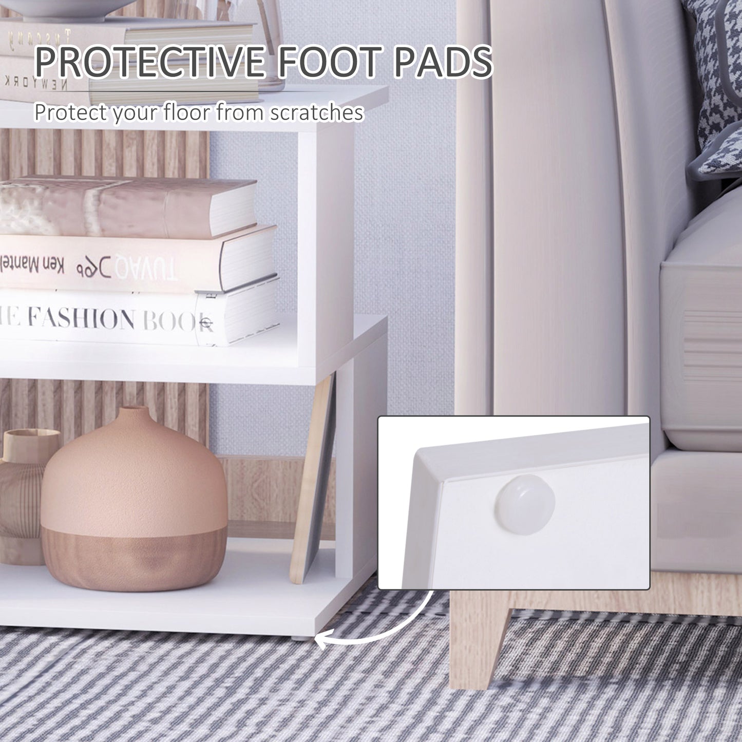 Side Table, Square Coffee Table, Modern End Table with 2 Tier Storage Shelves for Living Room, Bedroom, White