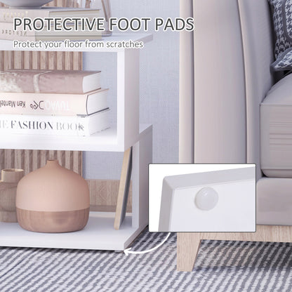 Side Table, Square Coffee Table, Modern End Table with 2 Tier Storage Shelves for Living Room, Bedroom, White