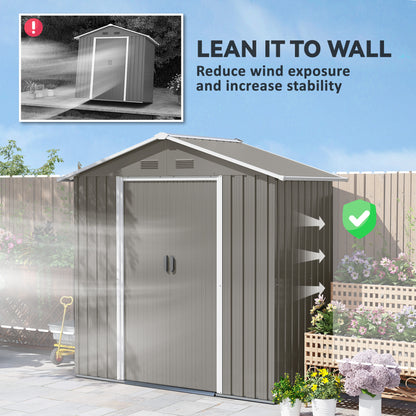 6.5ft x 3.5ft Metal Garden Storage Shed for Outdoor Tool Storage with Double Sliding Doors and 4 Vents, Grey