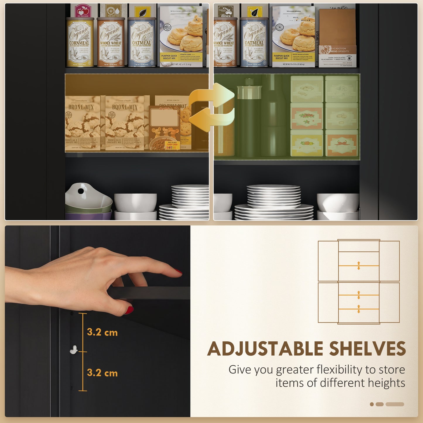 Kitchen Storage Cabinet with Drawer and Adjustable Shelves - Black