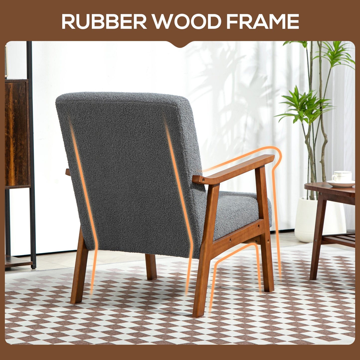 Armchair with Wide Seat, Boucle Accent Chair, Thick Padded Occasional Chair
