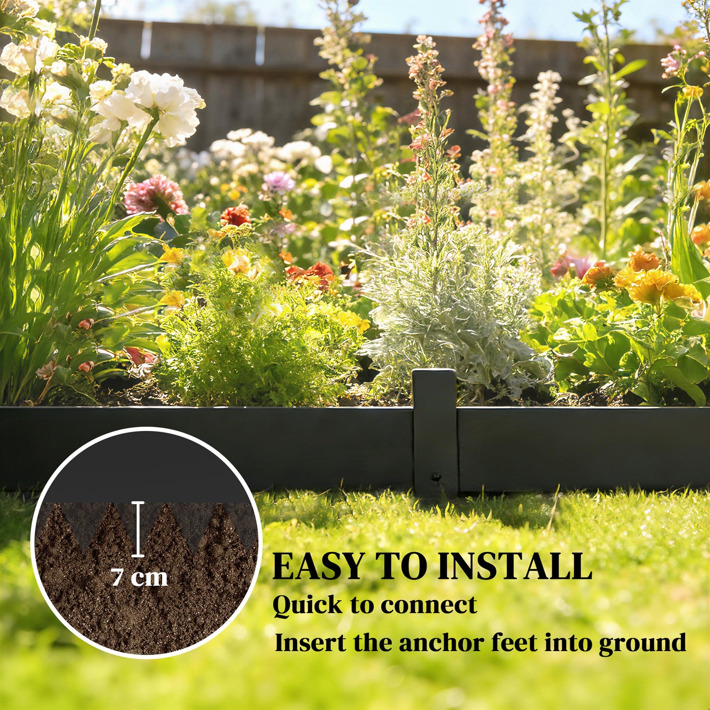 5pcs Garden Fence, Metal Picket Fence Panels, 102x15cm, Black