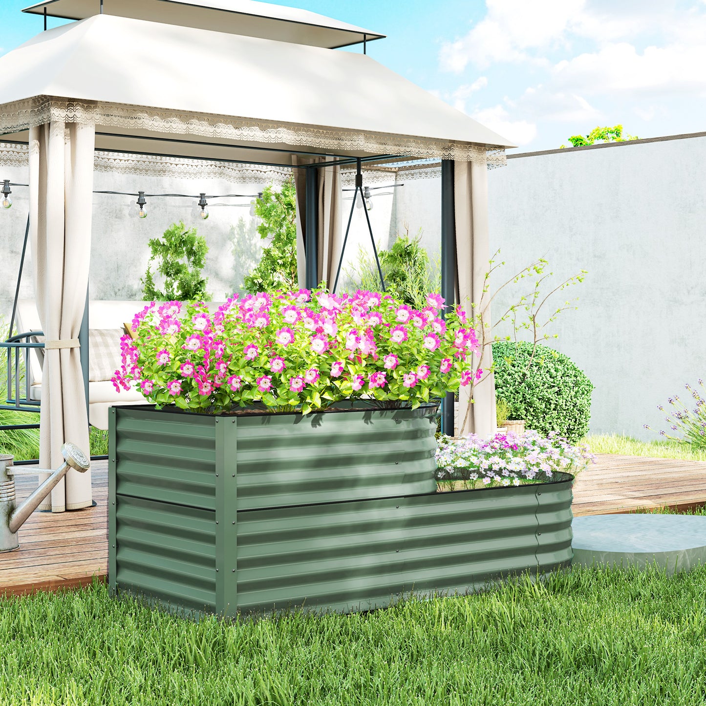 Two-Tier Galvanised Steel Garden Planter - Light Green