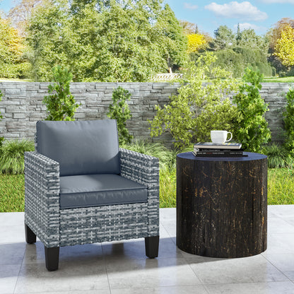 Single Rattan Armchair, with Cushions - Light Grey