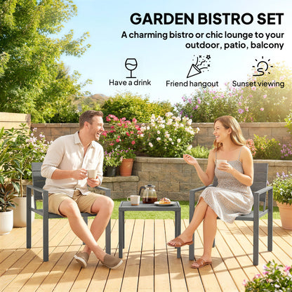3 Pieces Garden Bistro Set for 2, Outdoor Bistro Table and Chairs with Metal Frame, Plastic Patio Furniture Set