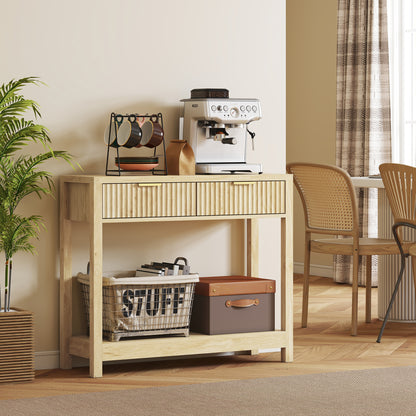 Modern Console Table with Fluted Panel Drawers, Narrow Hallway Table with Shelf for Entryway, Living Room, 90 x 30 x 76 cm