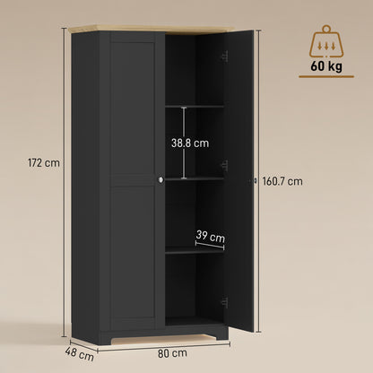Kitchen Cupboard, 172cm Freestanding Storage Cabinet with Doors and Shelves, Black